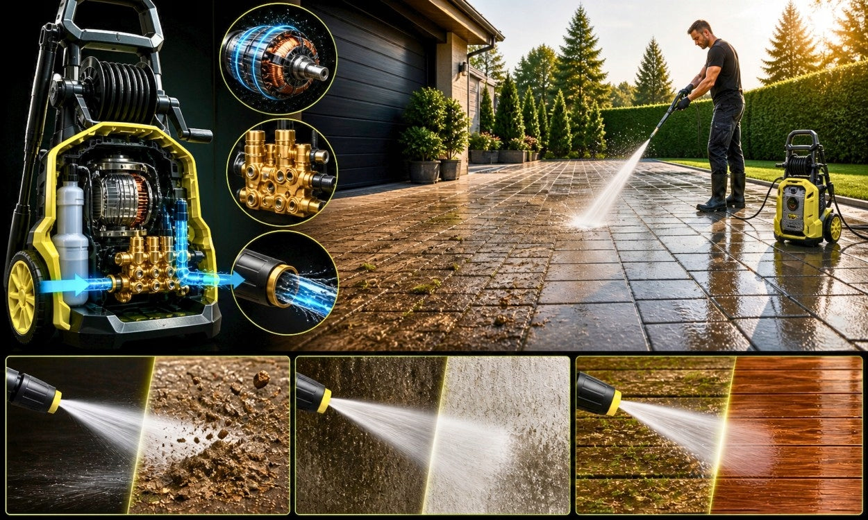 PRESSURE WASHER 280 BAR BRASS PUMP STRONG INDUCTION LARGE SET 3000W Pump type brass