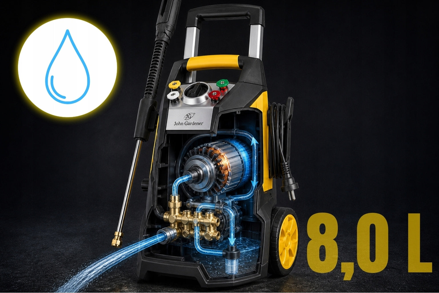 PRESSURE WASHER 300 BAR BRASS PUMP STRONG INDUCTION LARGE SET 2500W Model Indukcja Mocna Zestaw Power 2500W 300BAR