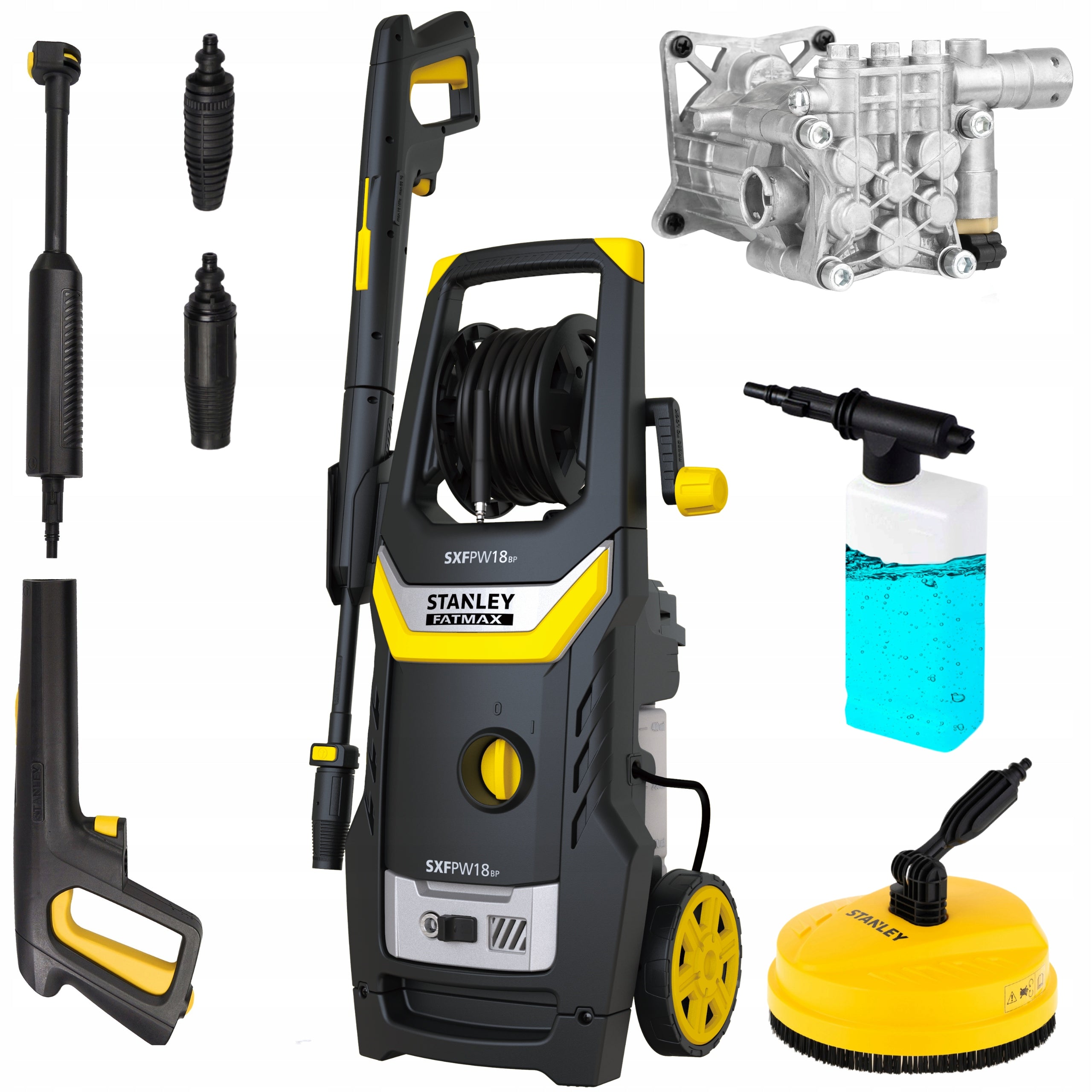 PRESSURE WASHER STANLEY 1800W 140BAR ON NOZZLE ALU PUMP + patio brush