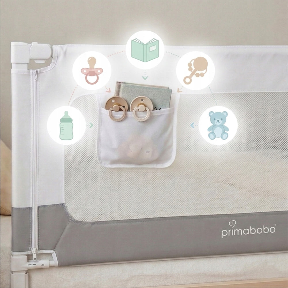 PRIMABOBO Bed barrier VELVO 200cm, protective cover for children GREY Manufacturer code BVEL01_200