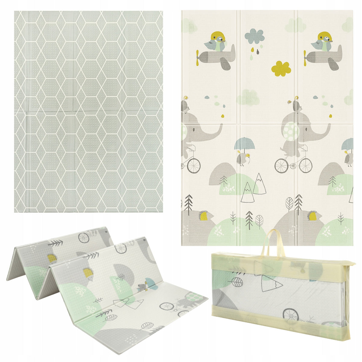 PRIMABOBO Foam Mat Double Sided Folding 120x180 for Kids Elephant Grey
