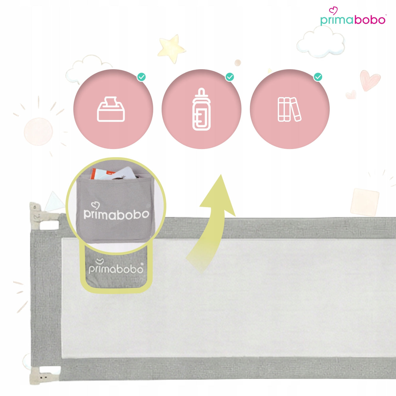PRIMABOBO Protective barrier for bed CLASSIC 200x180cm 3 pcs Folding GREY Manufacturer code BCL01_SZ 200_180