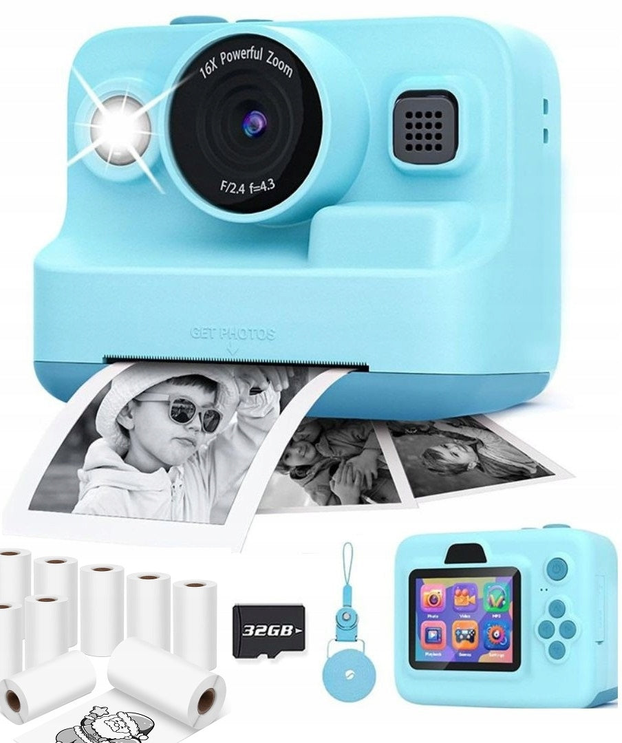 PRINT INSTANT CAMERA FOR KIDS MINI PRINTER 13 ROLLS AND 32GB CARD