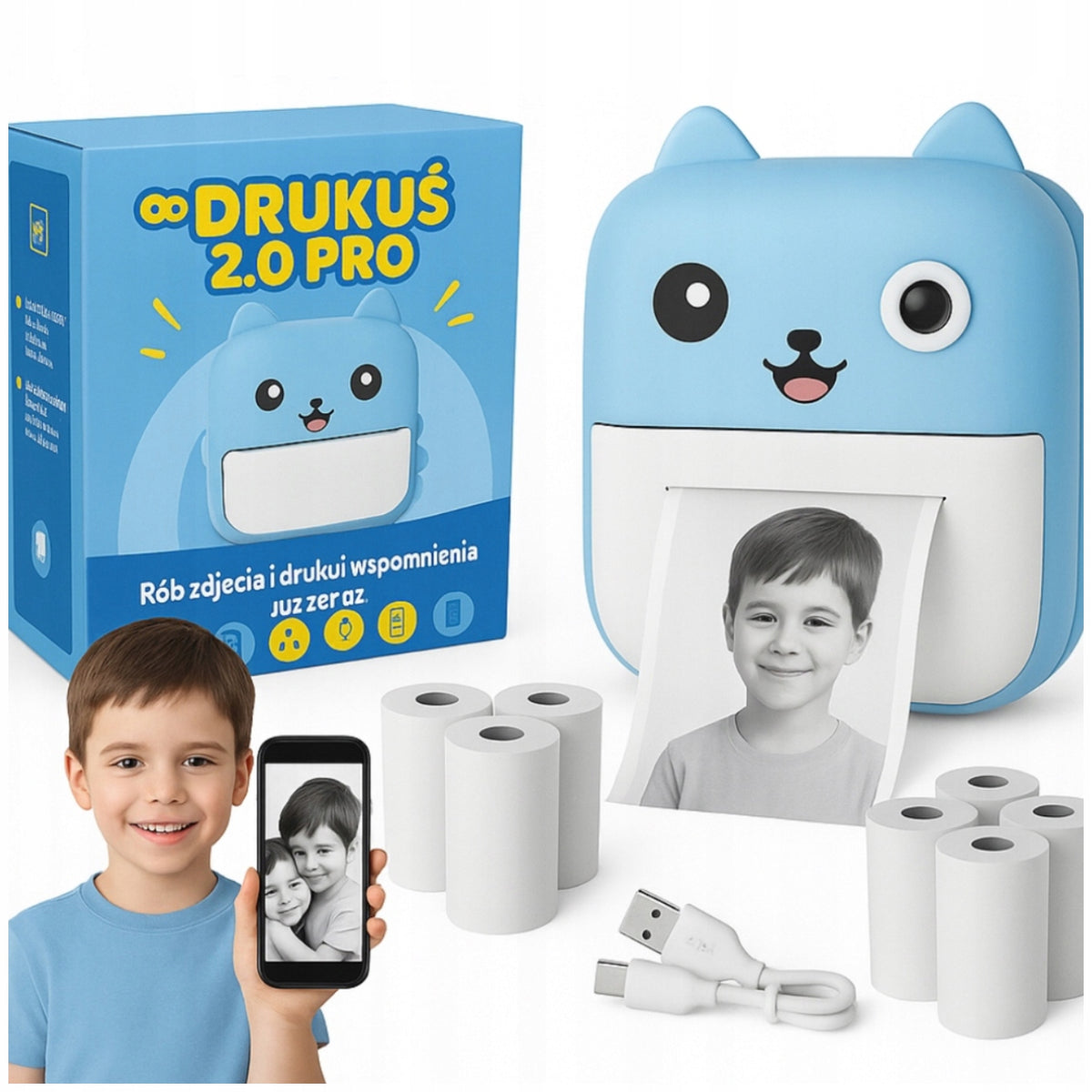 PRINT MINI THERMAL PRINTER INSTANT CAMERA 10 ROLLS BLUE