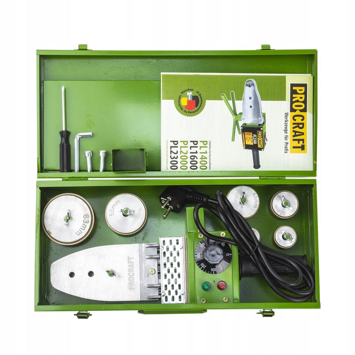 PROCRAFT Welding machine for network pipes 800W 300C fi 20-63 mm PL1600 Batteries included no