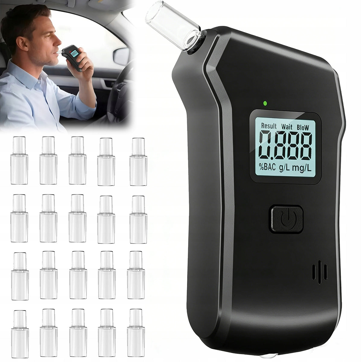 PROFESSIONAL BREATHALYZER LIKE POLICE DIGITAL COMPACT + 20 MOUTHPIECES