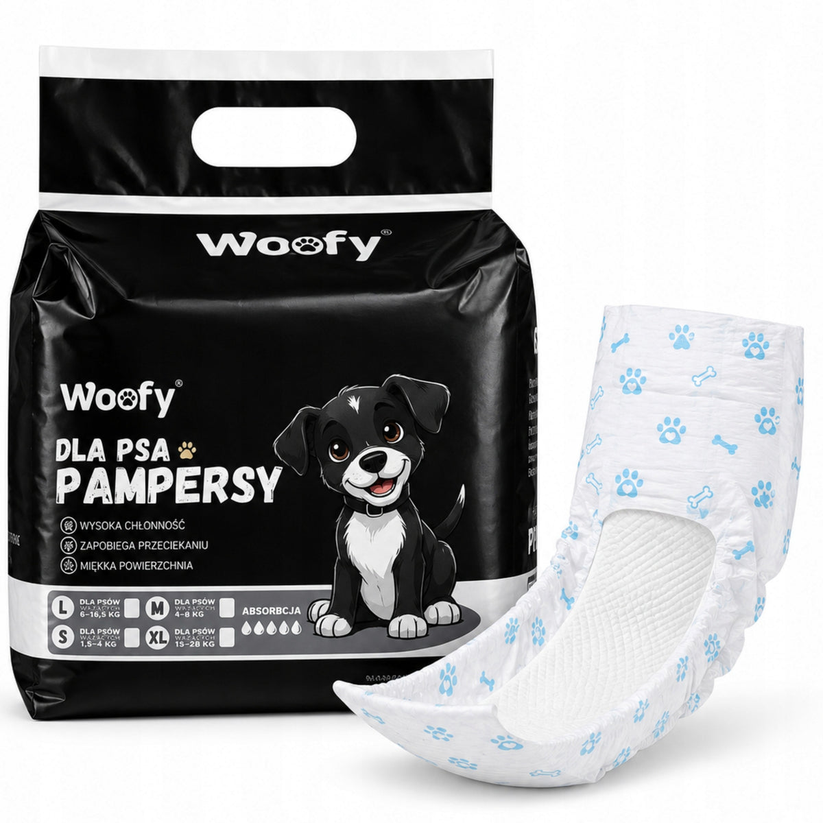 PROFESSIONAL DIAPERS ABSORBENT DIAPERS FOR DOG MALE WOOFY L 12 PIECES Packaging status original