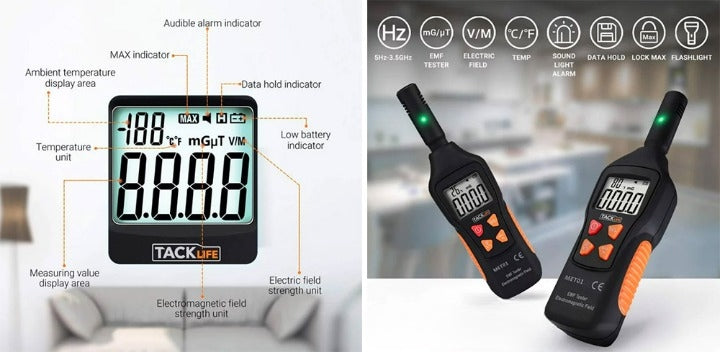 PROFESSIONAL Electromagnetic Field Meter Temperature Field Detector Manufacturer code MET01