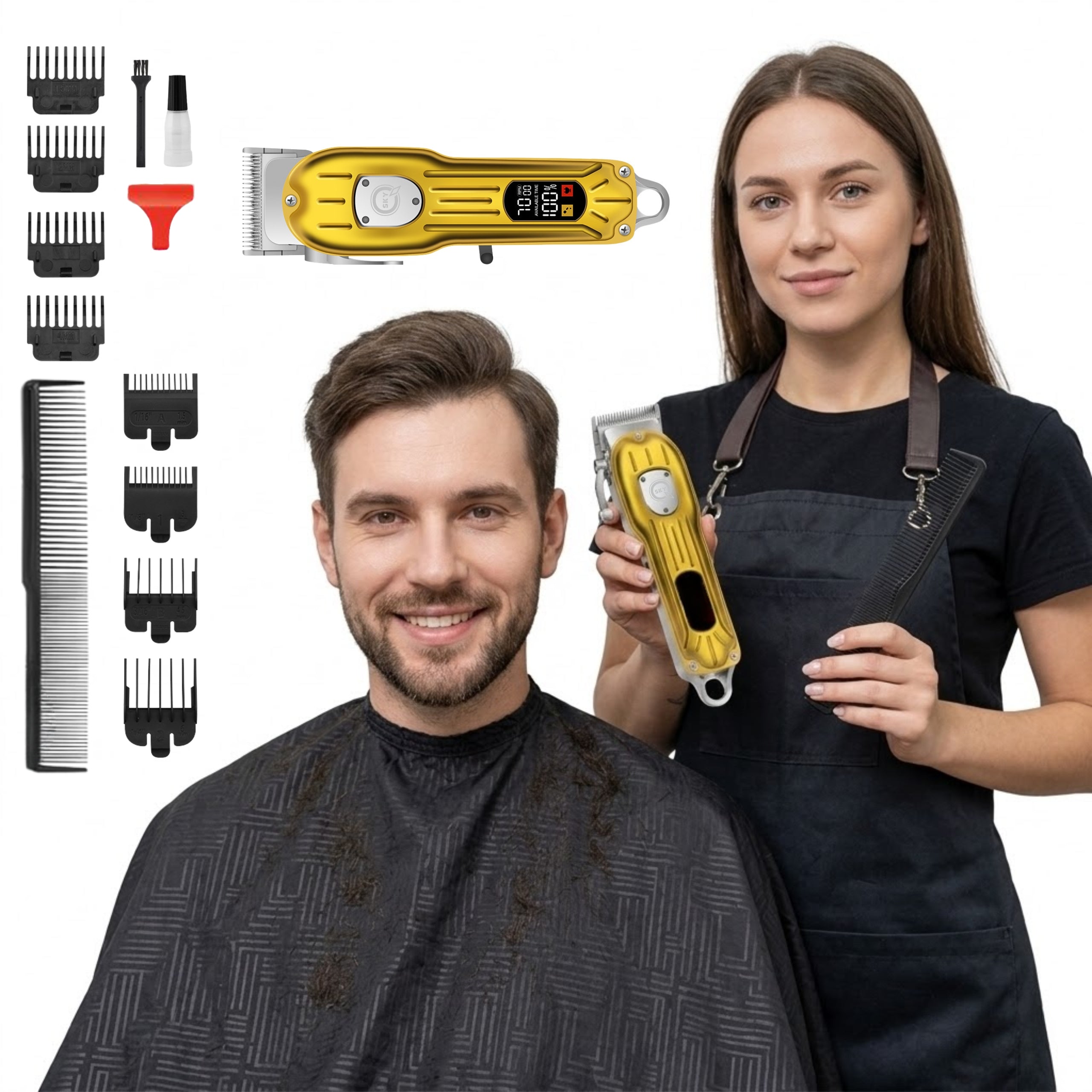 PROFESSIONAL HAIR CLIPPER WIRELESS 8CAPS COMB