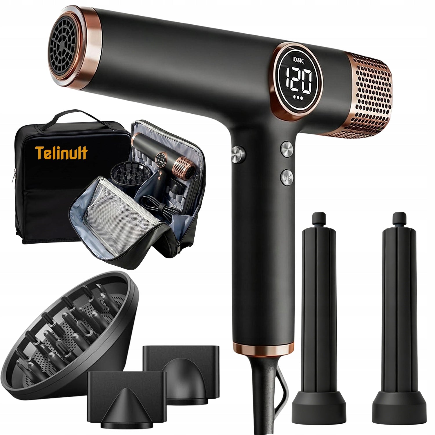 PROFESSIONAL HAIR DRYER IONIZATION 5 CAPS 1800W CURLING IRON STRONG