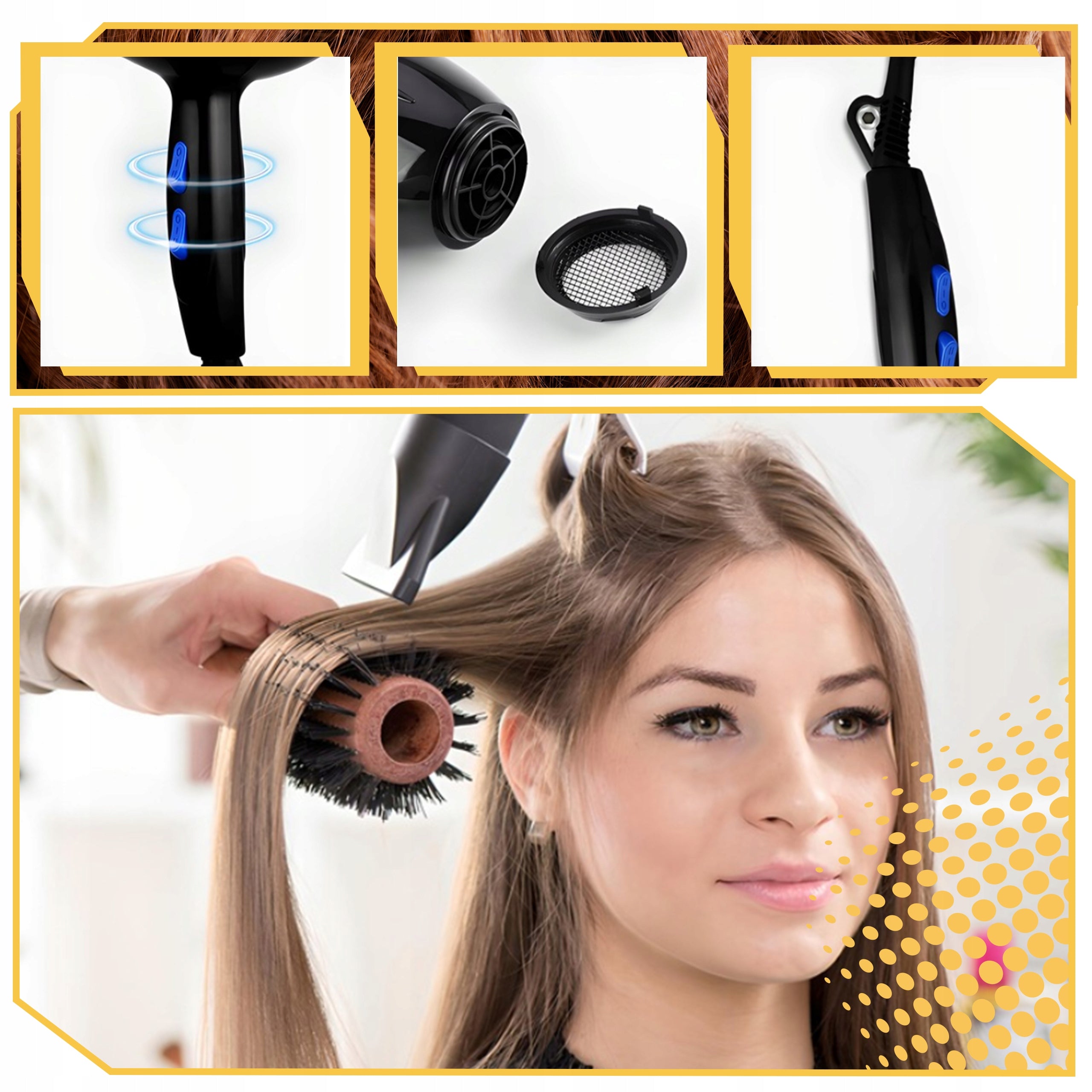 PROFESSIONAL HAIR DRYER STRONG WITH IONIZATION DIFFUSER CONCENTRATOR Manufacturer code lekka Jonizująca KONCENTRATOR DYFUZOR 2025