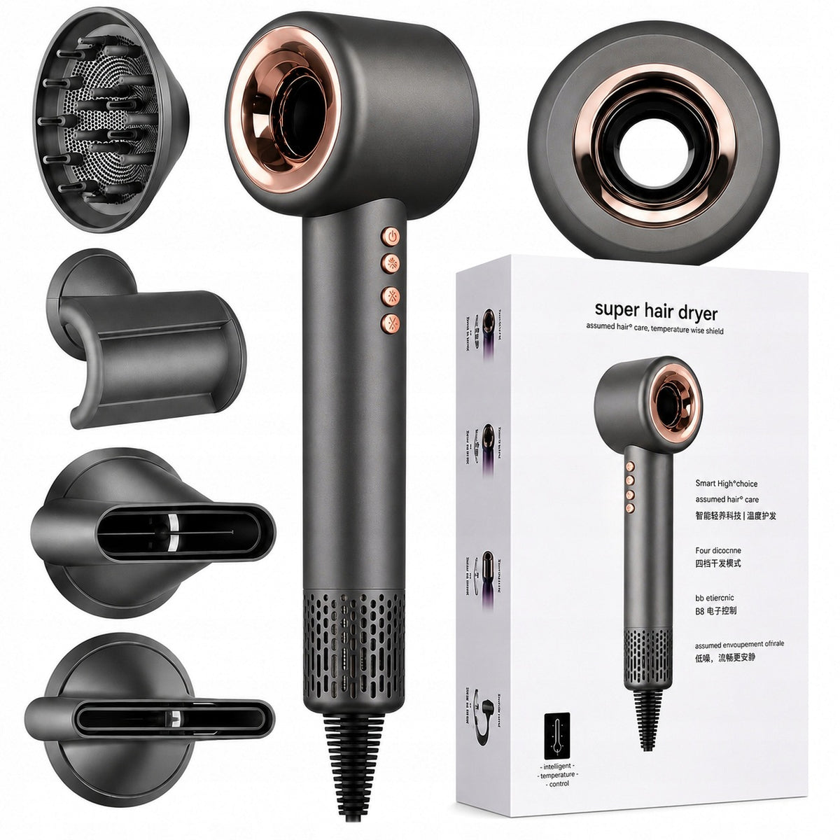 PROFESSIONAL HAIR DRYER WITH IONIZATION 1600W 4 TIPS HAIR DRYER