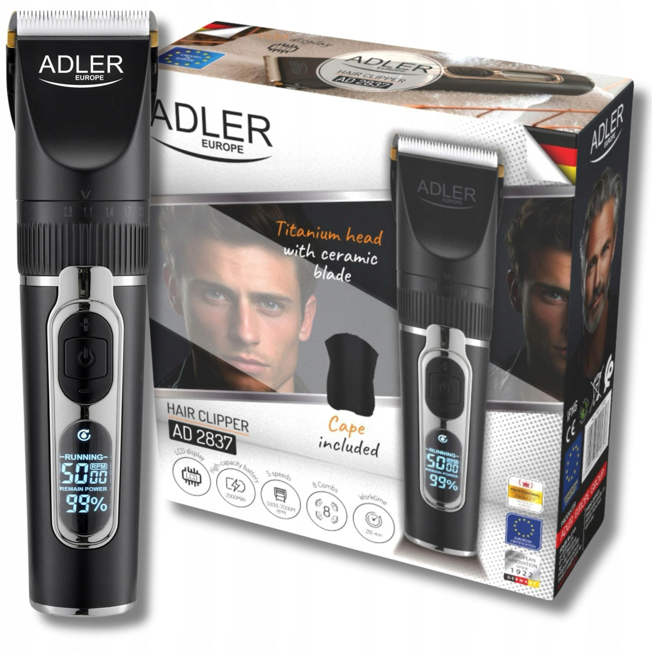 PROFESSIONAL Hair Clipper Wireless LCD Shading Dominant color black