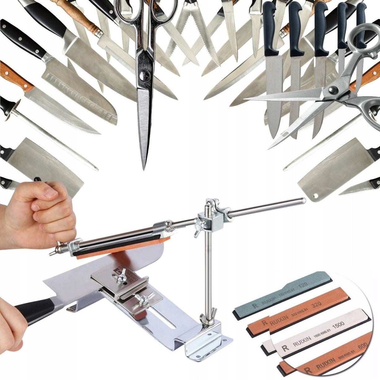 PROFESSIONAL KNIFE SHARPENER SYSTEM WHETSTONE RUIXIN PRO III + 4 STONES Manufacturer code RUX3 do ostrzenia kamienie wodne diamenty
