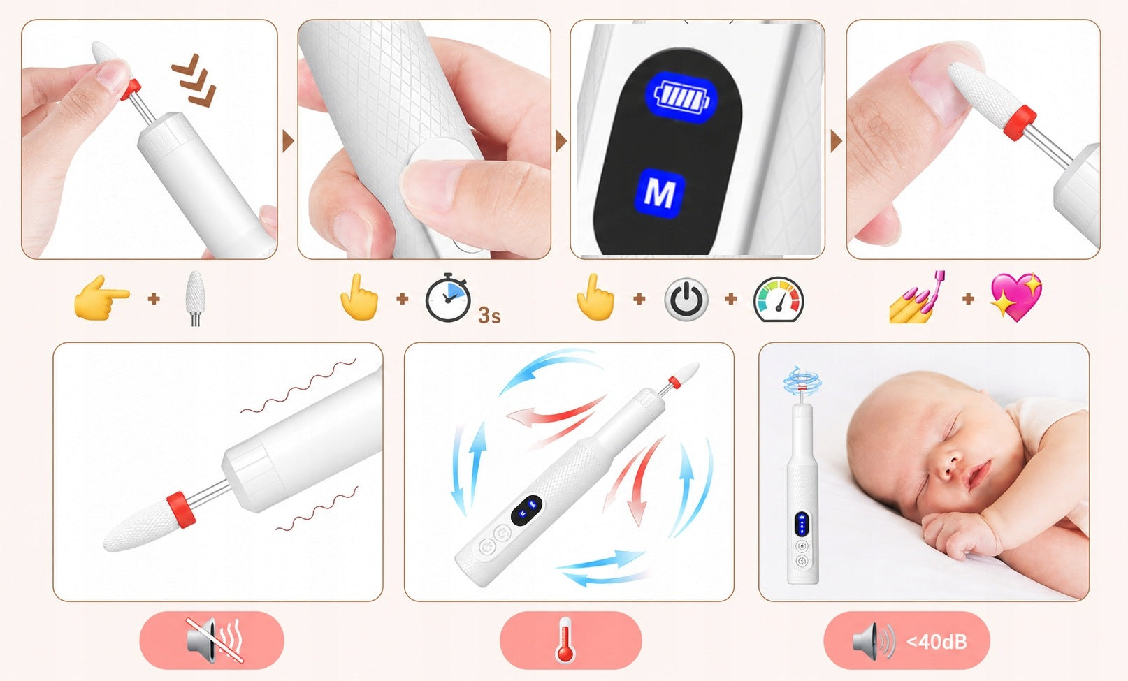 PROFESSIONAL NAIL MILLING MACHINE MANICURE AND PEDICURE WIRELESS SET Manufacturer code Frezarka + 12 frezów zestaw