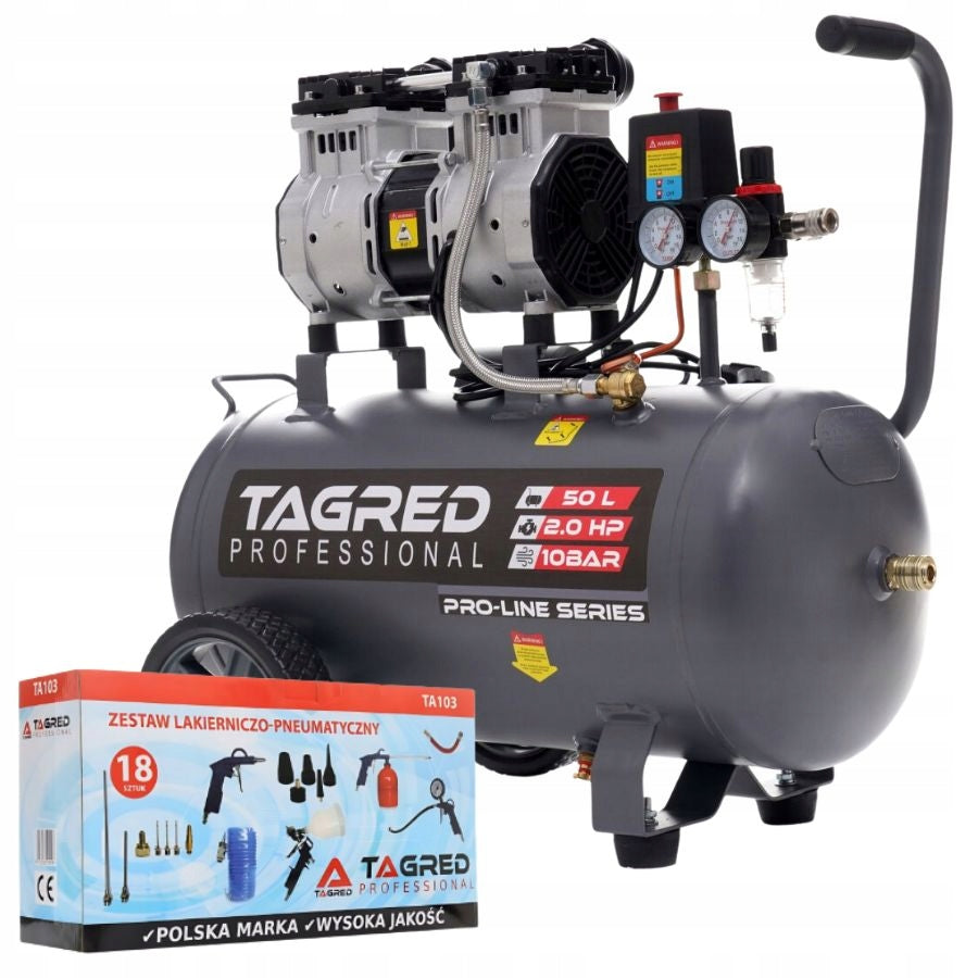 PROFESSIONAL OIL-FREE COMPRESSOR 10 BAR 50L R2 STRONG + 18in1 set