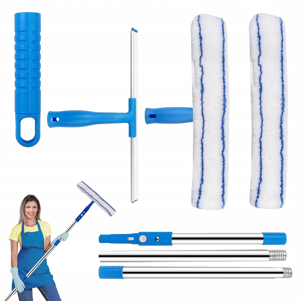 PROFESSIONAL WINDOW CLEANING KIT WITH MICROFIBER AND STEEL HANDLE