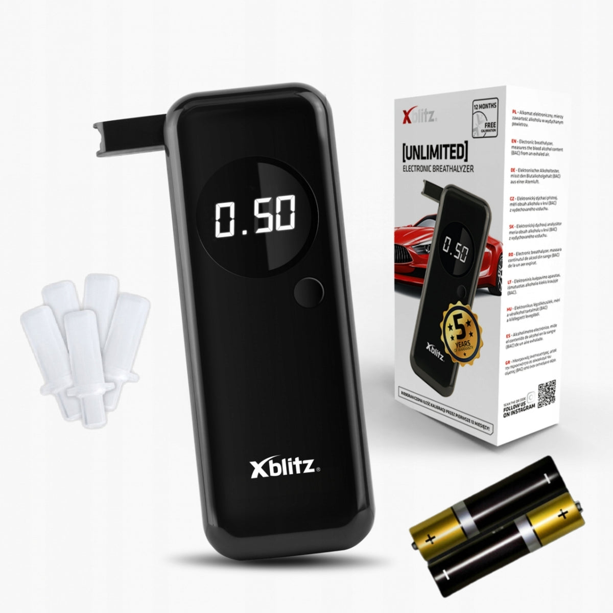 PROFESSIONAL XBLITZ BREATHALYZER for hand + calibration + batteries + mouthpieces