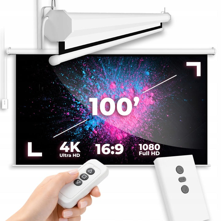 PROJECTION SCREEN 100 INCH 16 9 ELECTRIC HD For WALL PROJECTOR COILED Packaging status original
