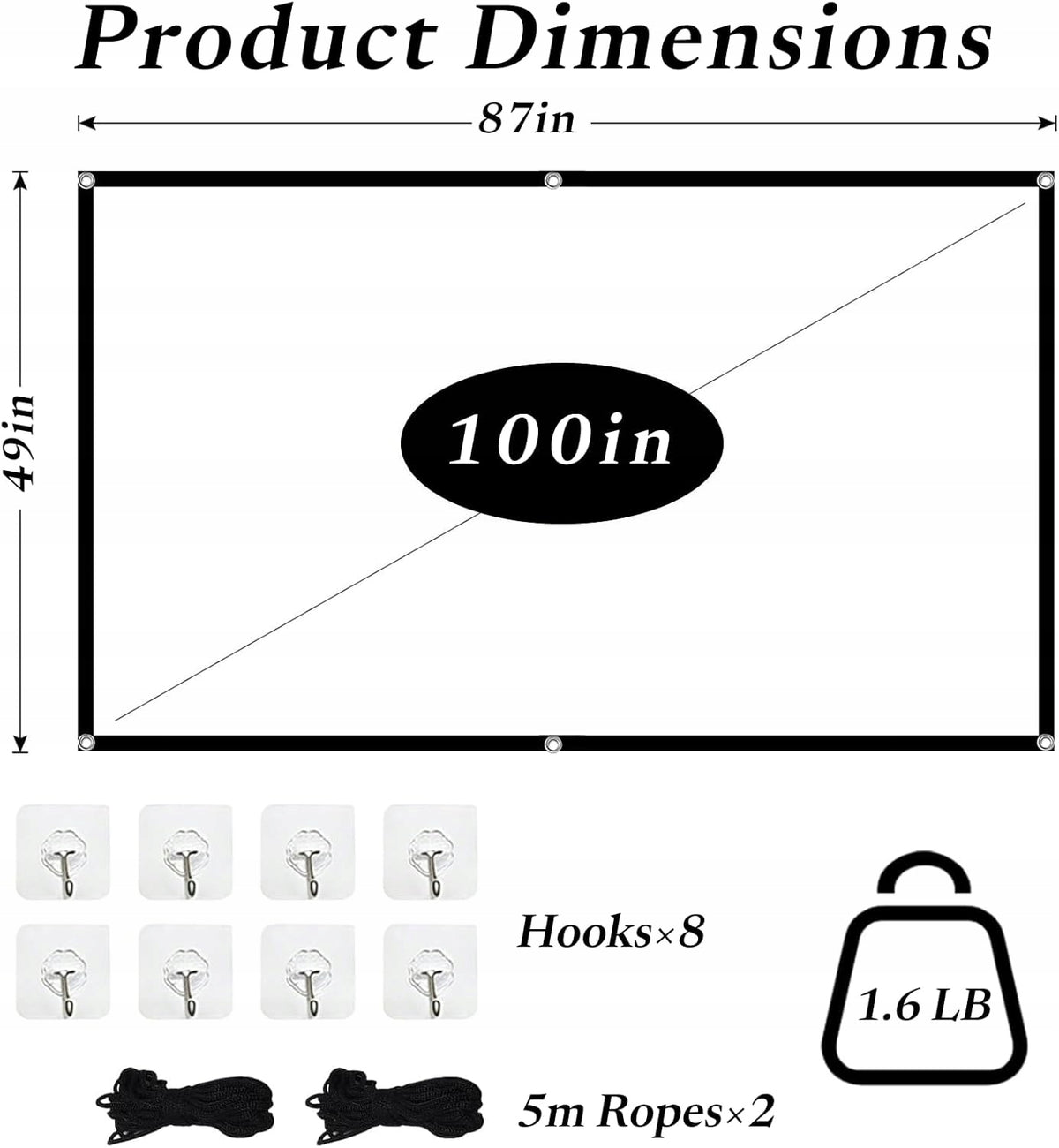 PROJECTION SCREEN 100 INCHES 221M X 125M THICKENED PROJECTOR CANVAS CINEMA Manufacturer code 5908107875970