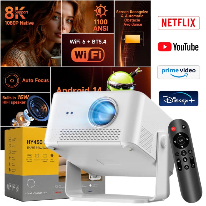 PROJECTOR ANDROID 4K TV WIFI HD FULL SMART PORTABLE LED ANSI PRO