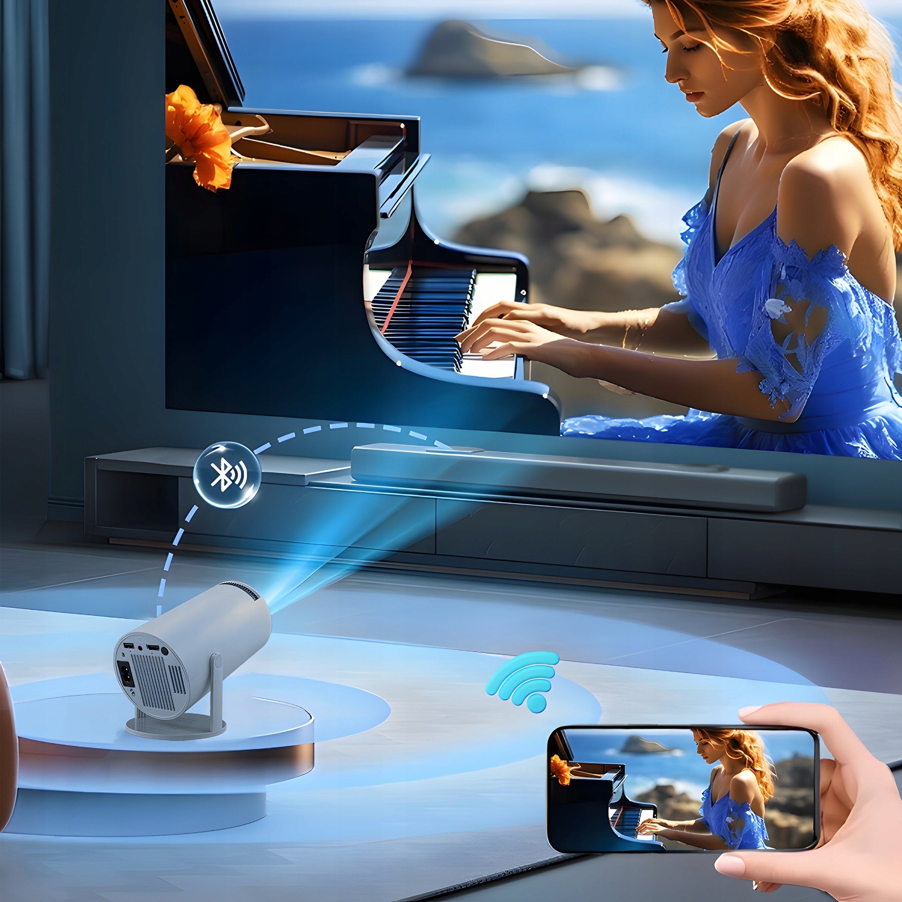 PROJECTOR ANDROID TV WIFI FULL HD PORTABLE SMART ROTARY SPEAKER Manufacturer code ER1007