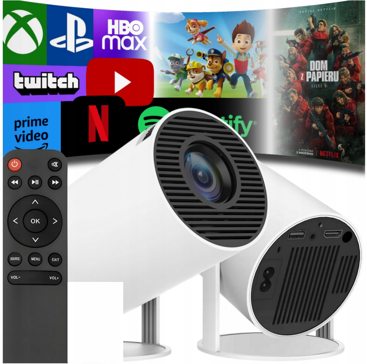 PROJECTOR ANDROID TV WIFI FULL HD PORTABLE SMART ROTARY SPEAKER Packaging status original