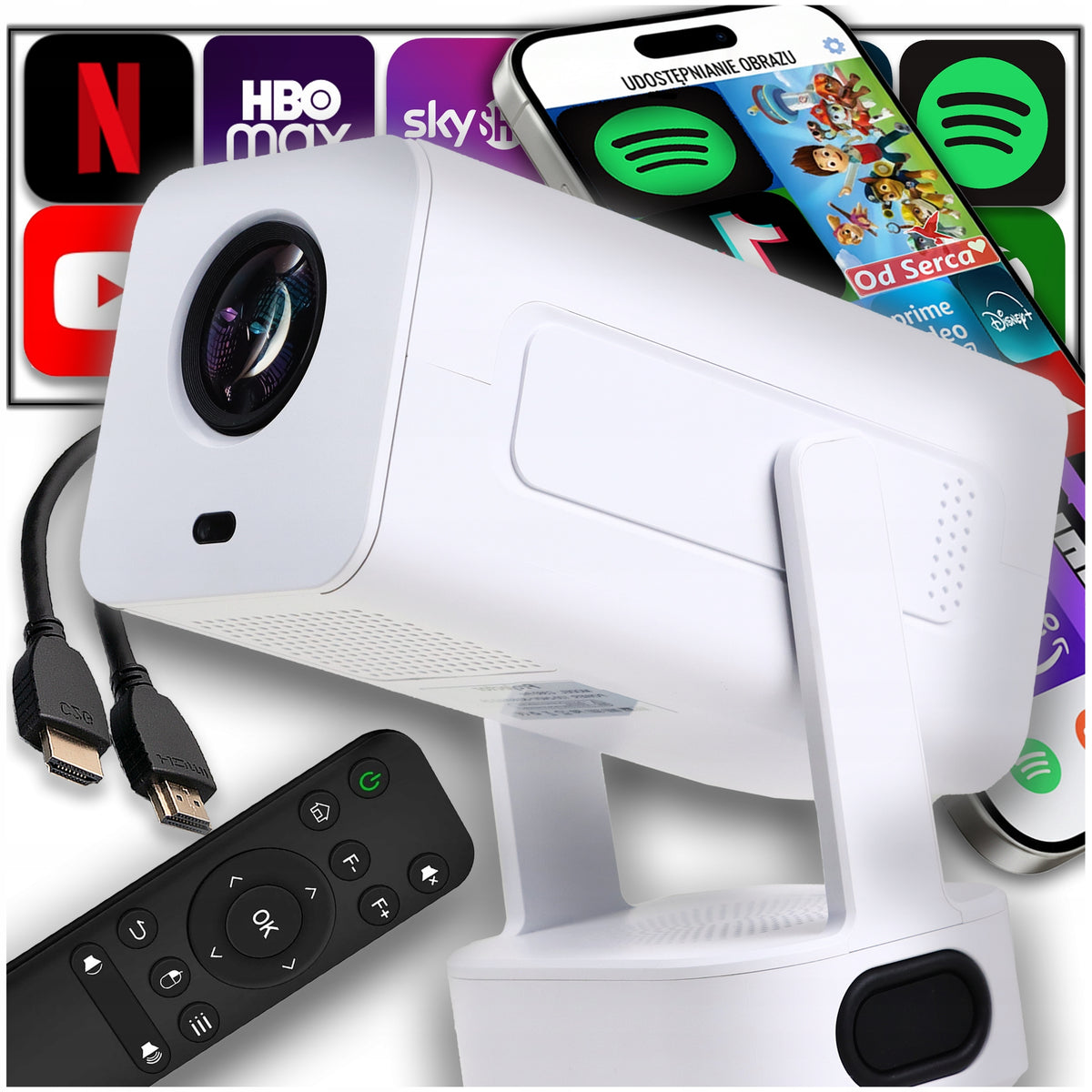 PROJECTOR FILM ANDROID TV WIFI BLUETOOTH FULL HD PORTABLE WHITE