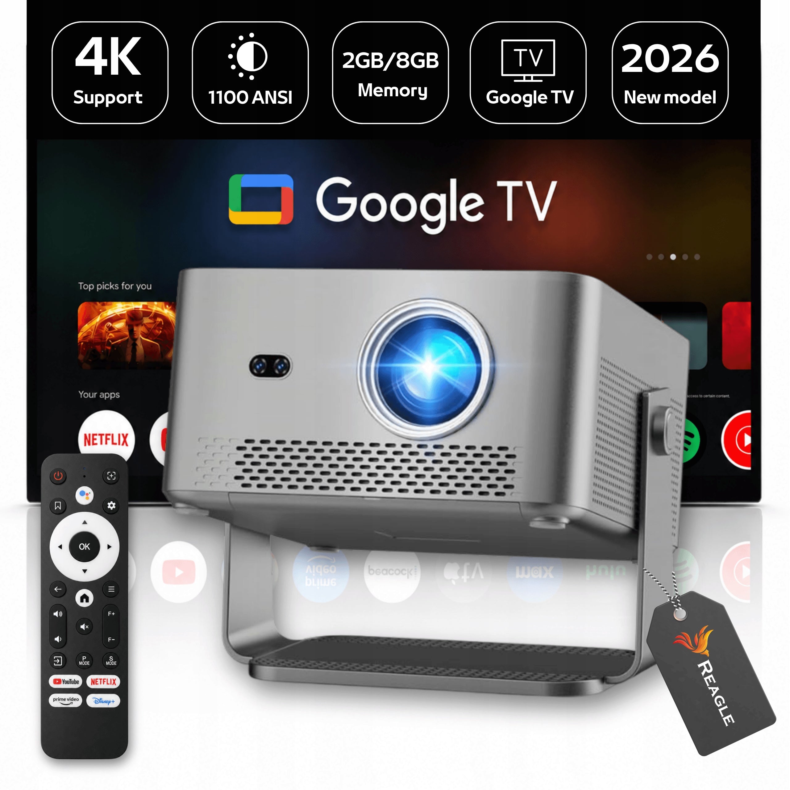 PROJECTOR LED PROJECTOR 1100 ANSI 4K 140" GOOGLE TV 14 SMART WiFi HDR10+ HLG