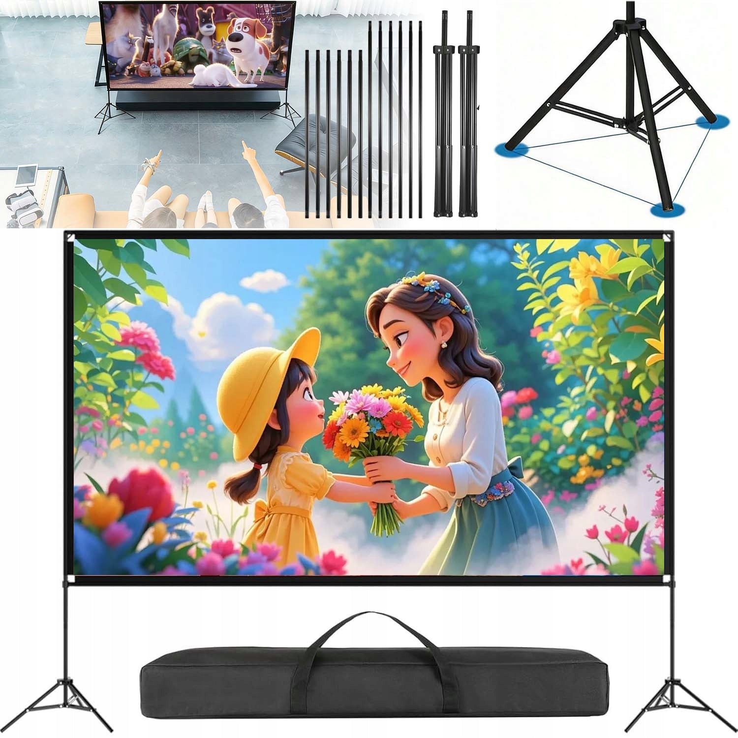 PROJECTOR SCREEN WITH STAND 100 INCH 16:9 4K HD FOR HOME THEATER BACKYARD