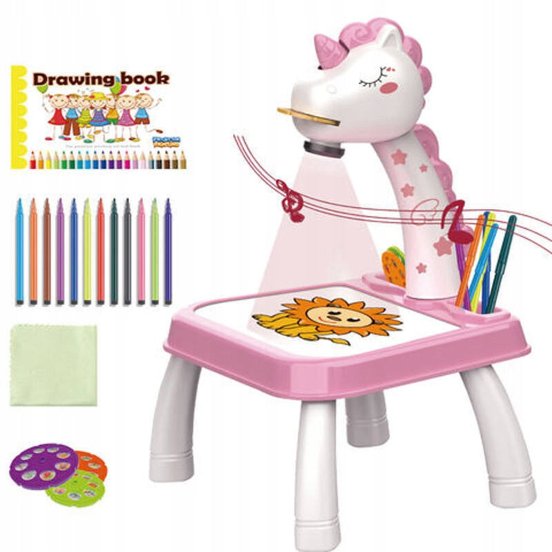 PROJECTOR UNICORN DRAWING PROJECTOR TABLE BOARD +SLIDES 2in1 PINK