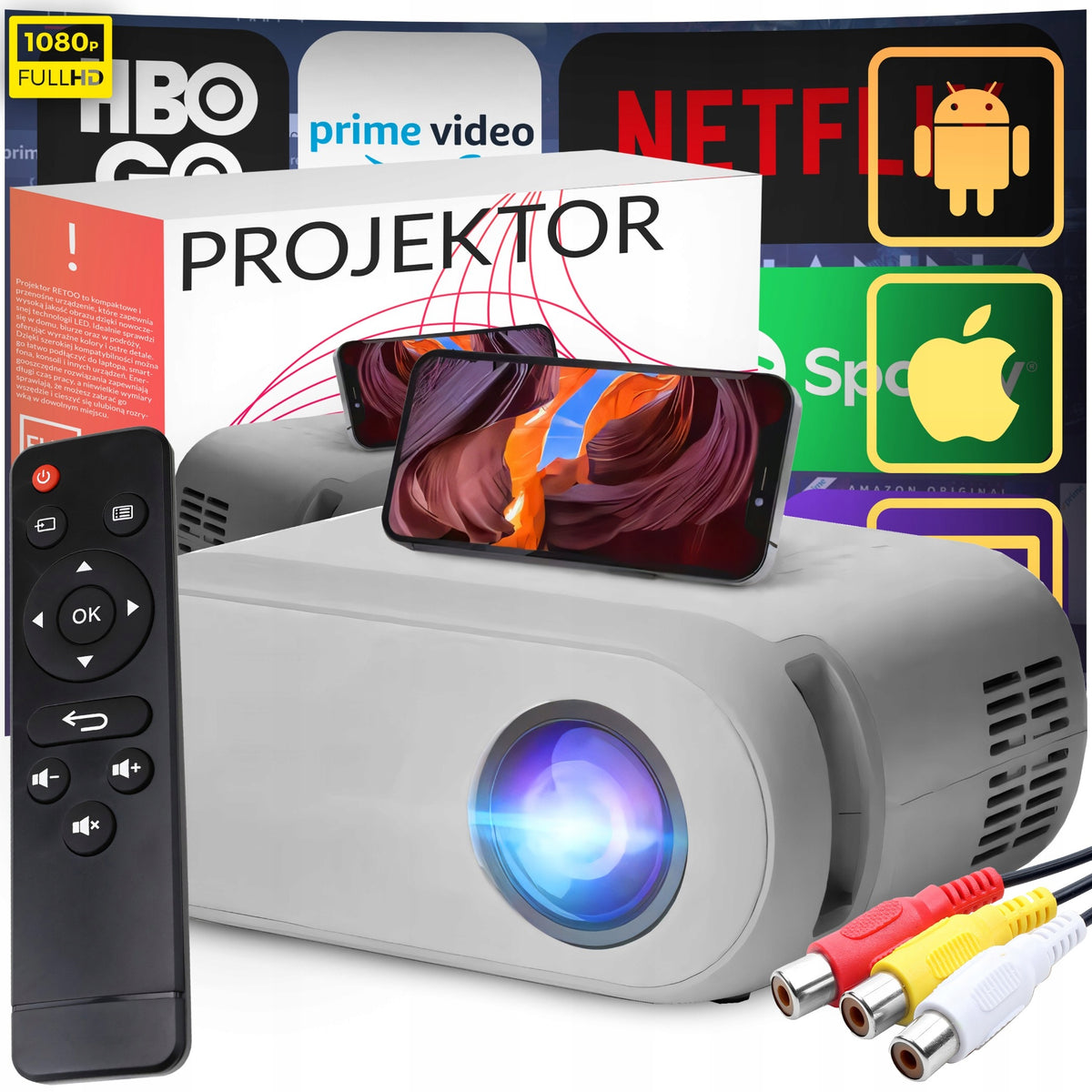 PROJECTOR WIFI HOTSPOT FULL HD 1080P 3000LM LED PORTABLE SPEAKER Packaging status original