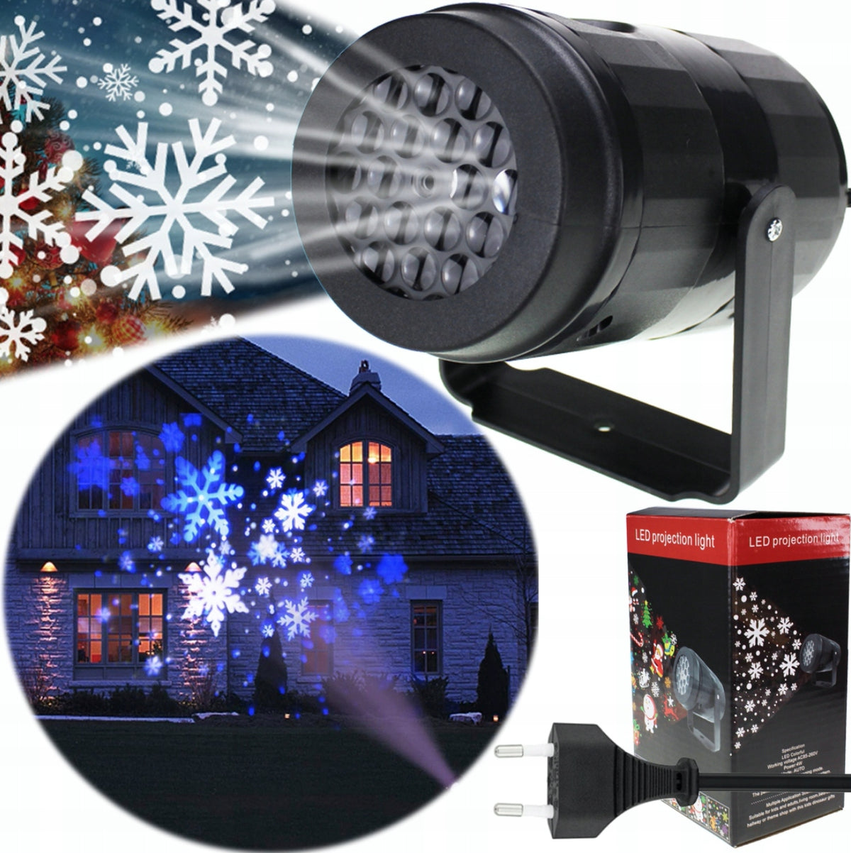 PROJEKTOR LED PŁATKI ŚNIEGU ŚWIĄTECZNY RZUTNIK ZEWNĘTRZNY i WEWNĘTRZNY HIT EAN (GTIN) 80254096