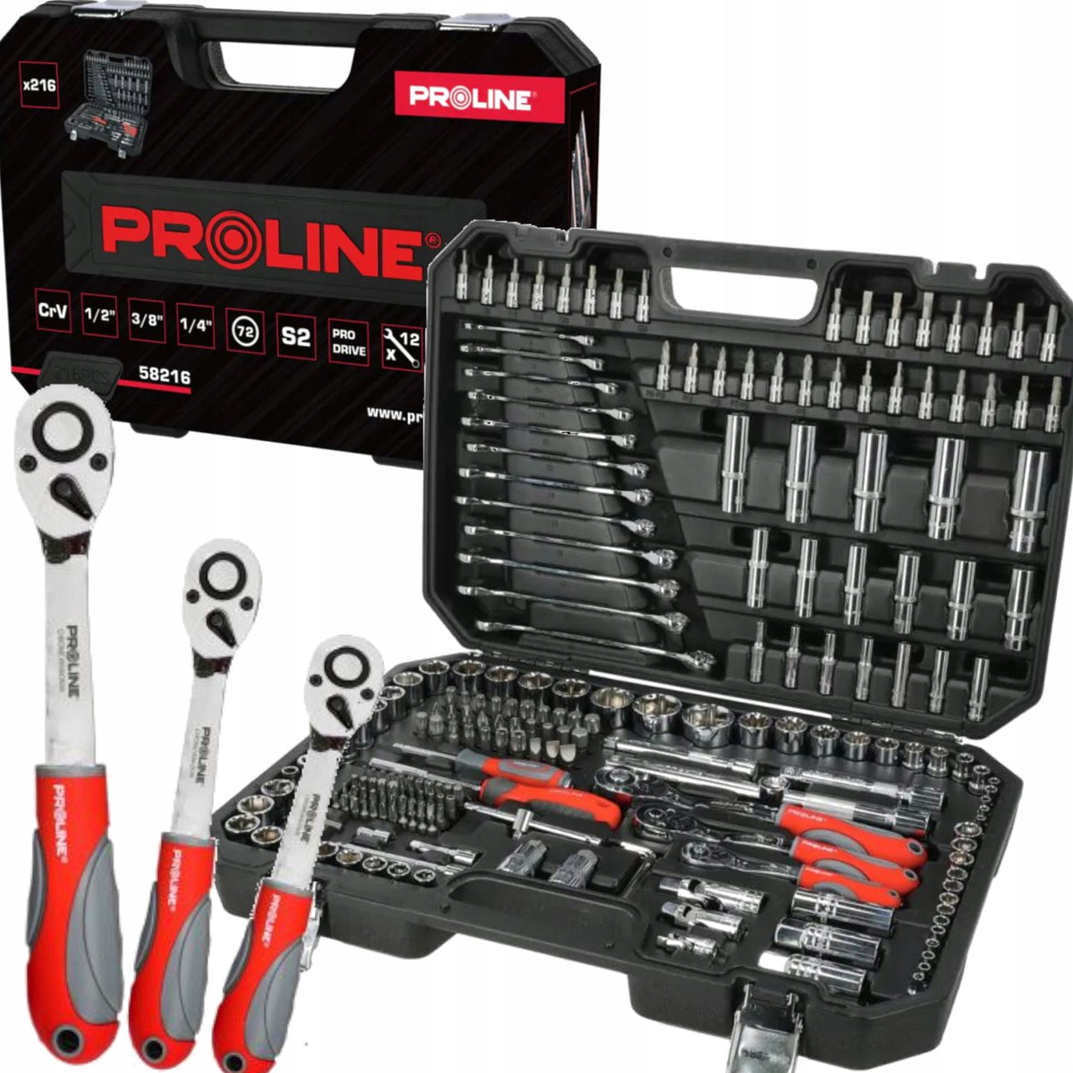 PROLINE Bit socket wrench set 216 pcs. in case 58216