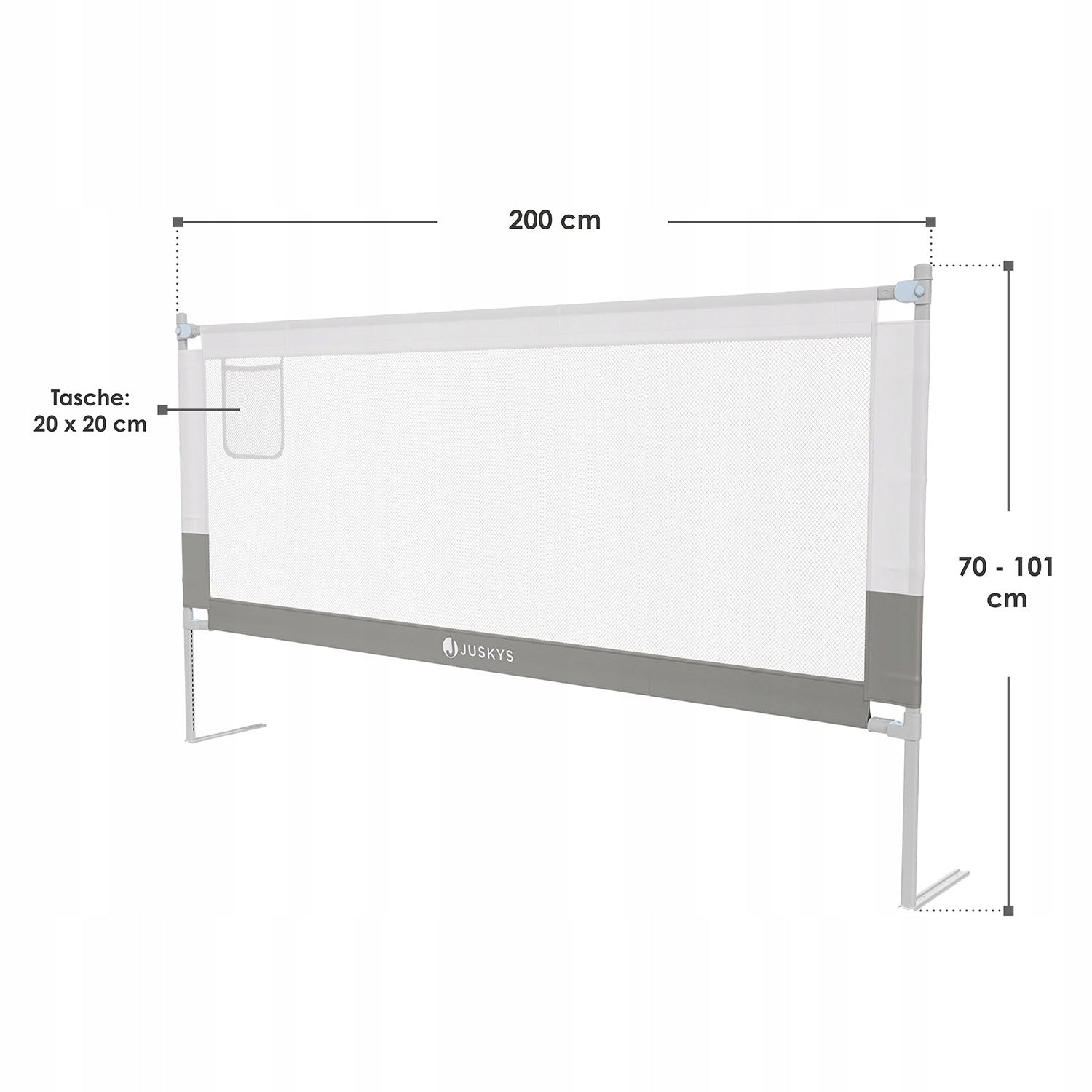PROTECTIVE BARRIER FOR BED 200 CM PROTECTIVE FOR CHILD ADJUSTABLE GREY Brand Juskys