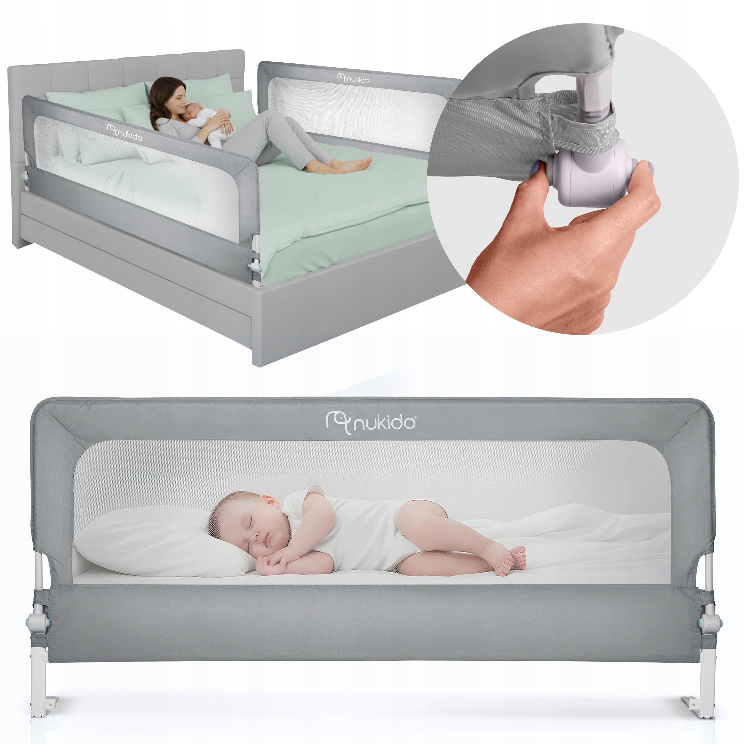 PROTECTIVE BARRIER FOR BED SECURING GATE LOCK 180cm NUKIDO