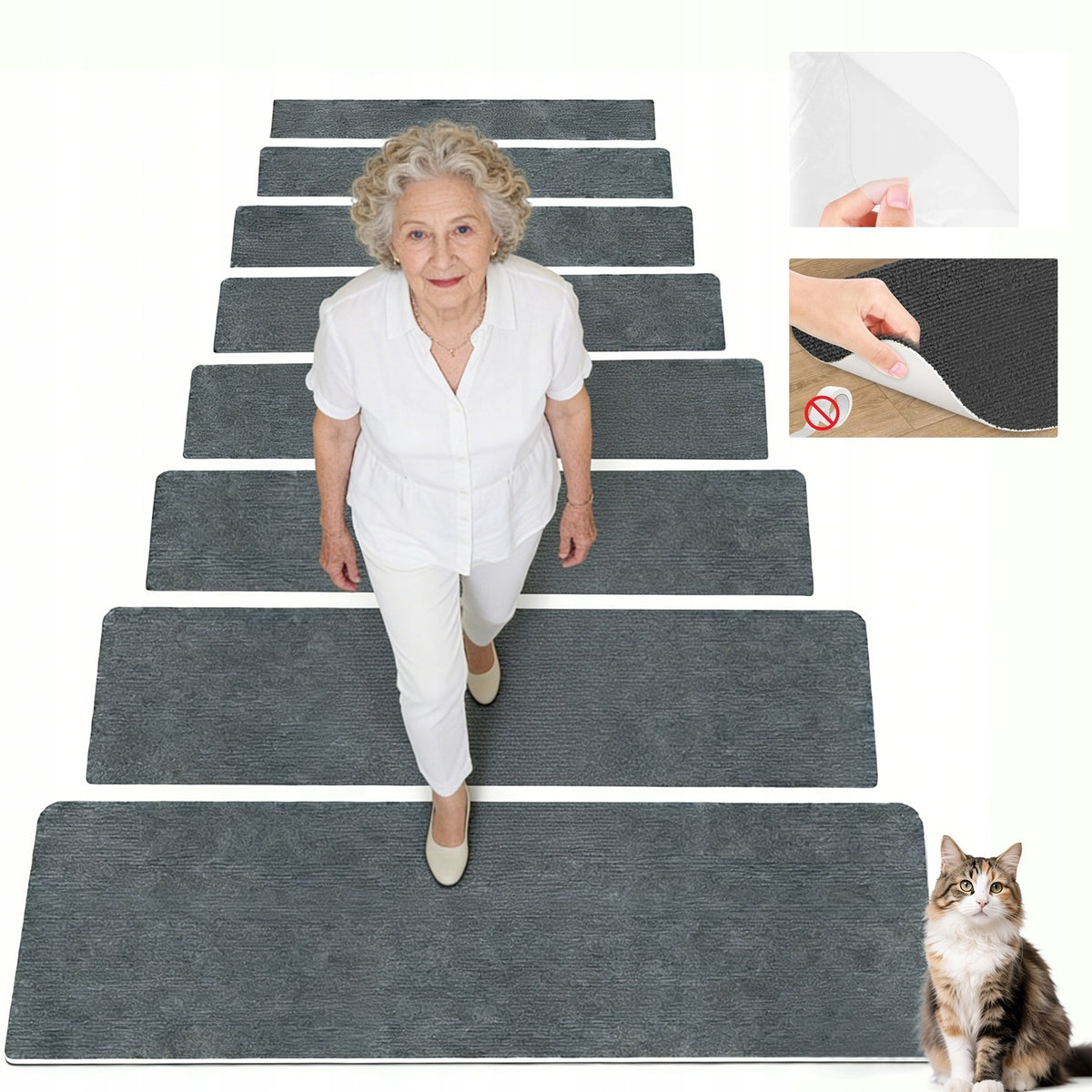 PROTECTIVE MAT FOR STAIRS DARK GRAY 20X76CM 15 PCS SELF-ADHESIVE