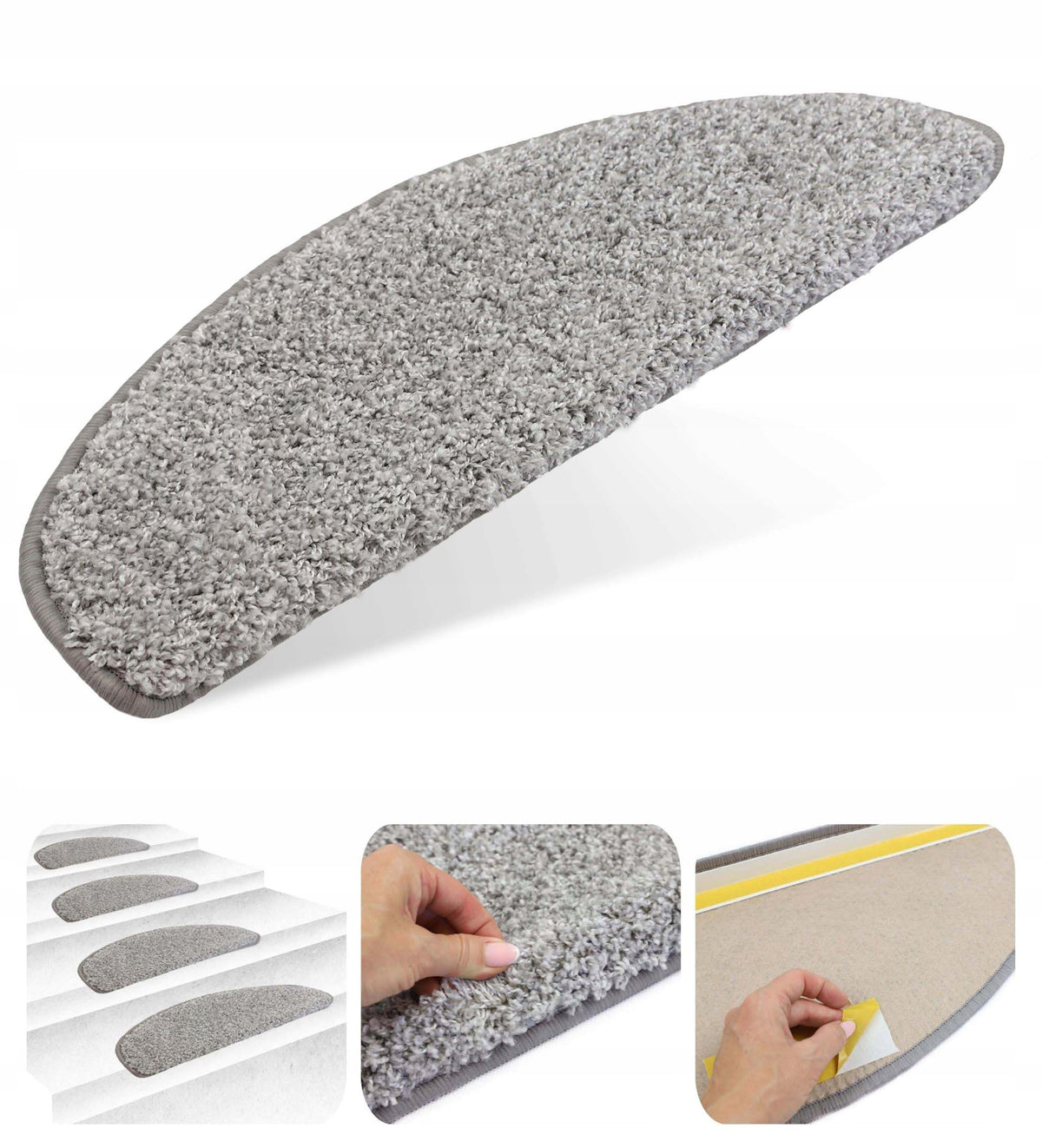 PROTECTIVE PADS FOR STAIRS RUGS SHAGGY ON GRAY STEPS 65x25cm+3cm