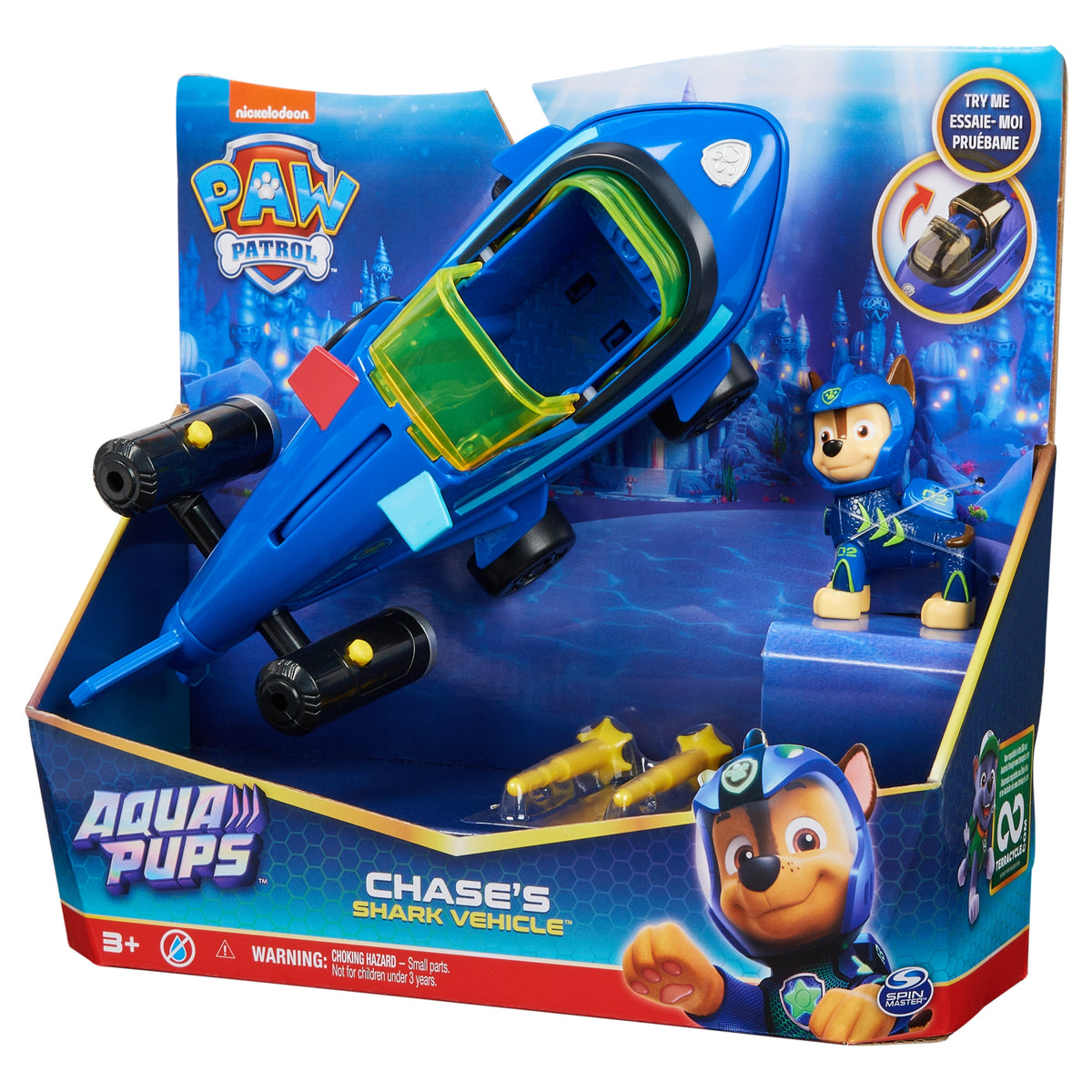PSI PATROL AQUA PUPS SET UNDERWATER SHARK LAUNCHER VEHICLE WITH CHASE FIGURE Brand Spin Master