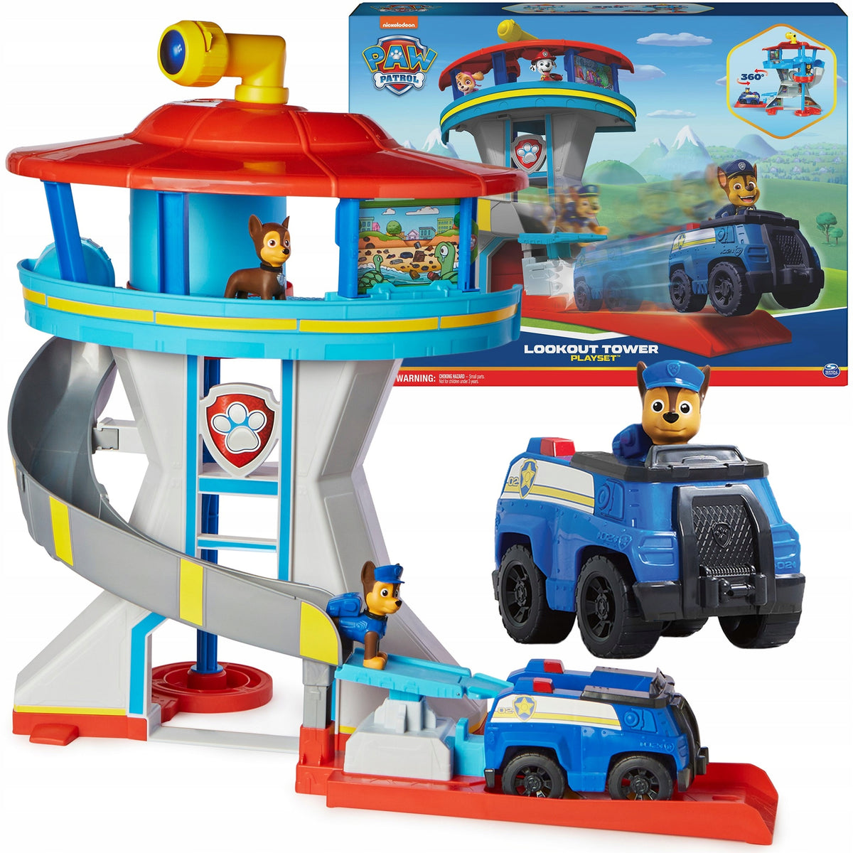 PSI PATROL LARGE BASE WITH SLIDE + CHASE FIGURE AND VEHICLE POLICE CAR