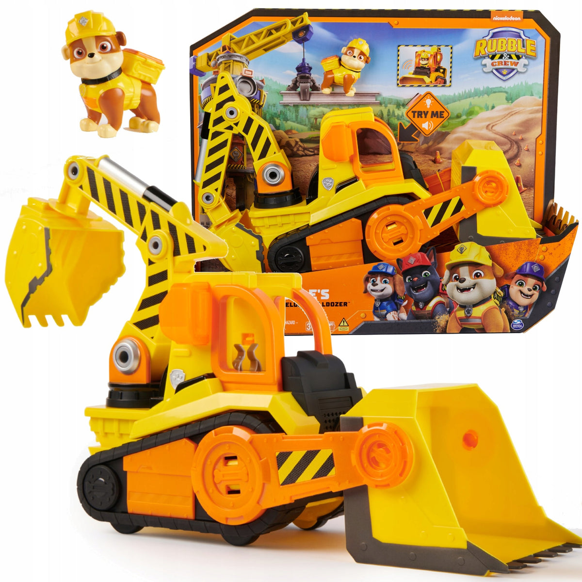 PSI PATROL RUBBLE VEHICLE BULLDOZER EXCAVATOR RUBBLE&CREW 38 CM+LIGHT SOUND