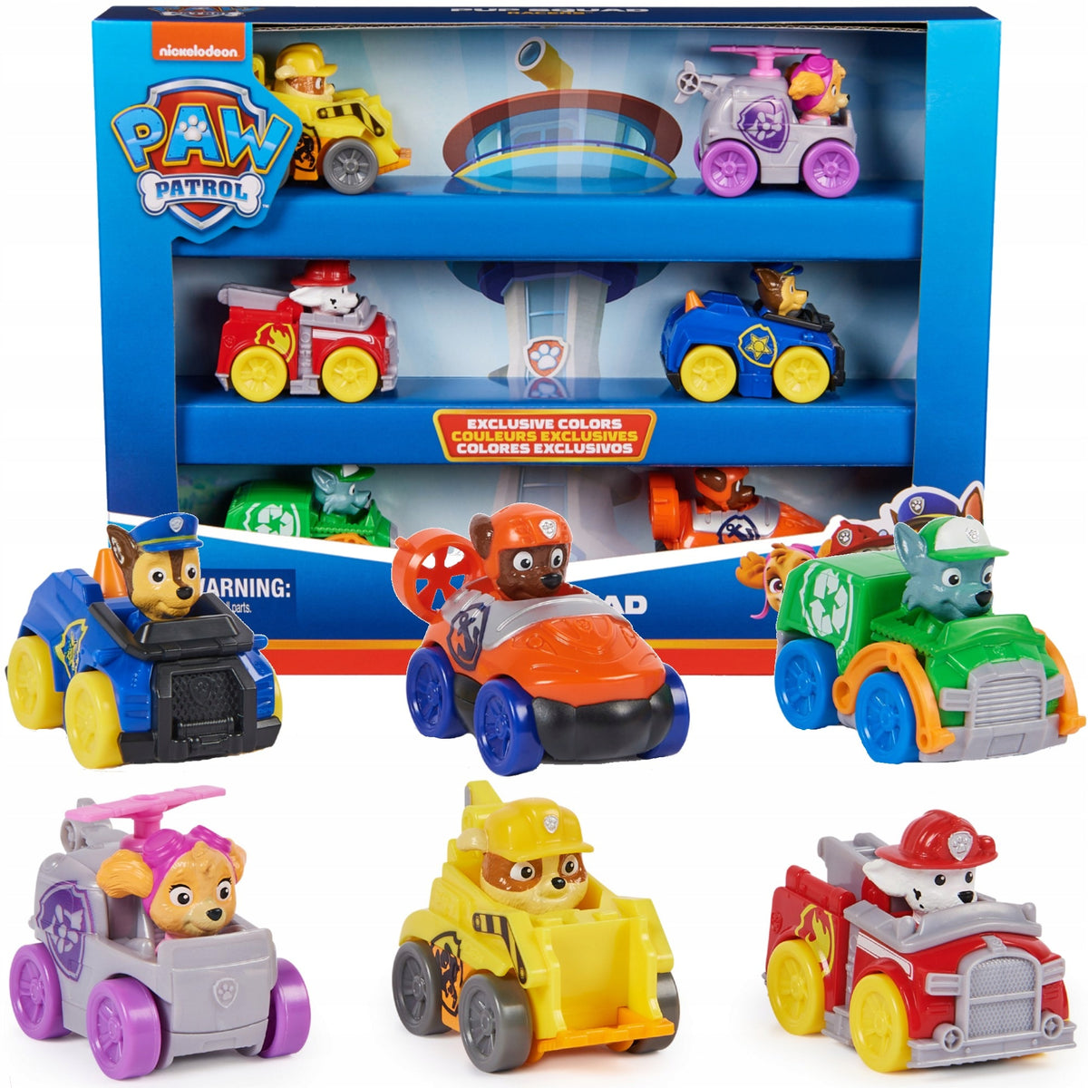 PSI PATROL SET OF 6 FIGURES VEHICLES PUP SQUAD RACERS CHASE MARSHALL SKYE