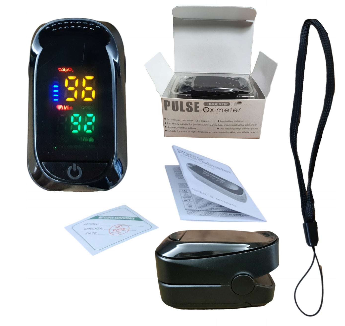 PULSE OXIMETER Finger Heart Rate Monitor SATURATION PULSE HEART RATE Accurate SpO2 + LANYARD Medical device no