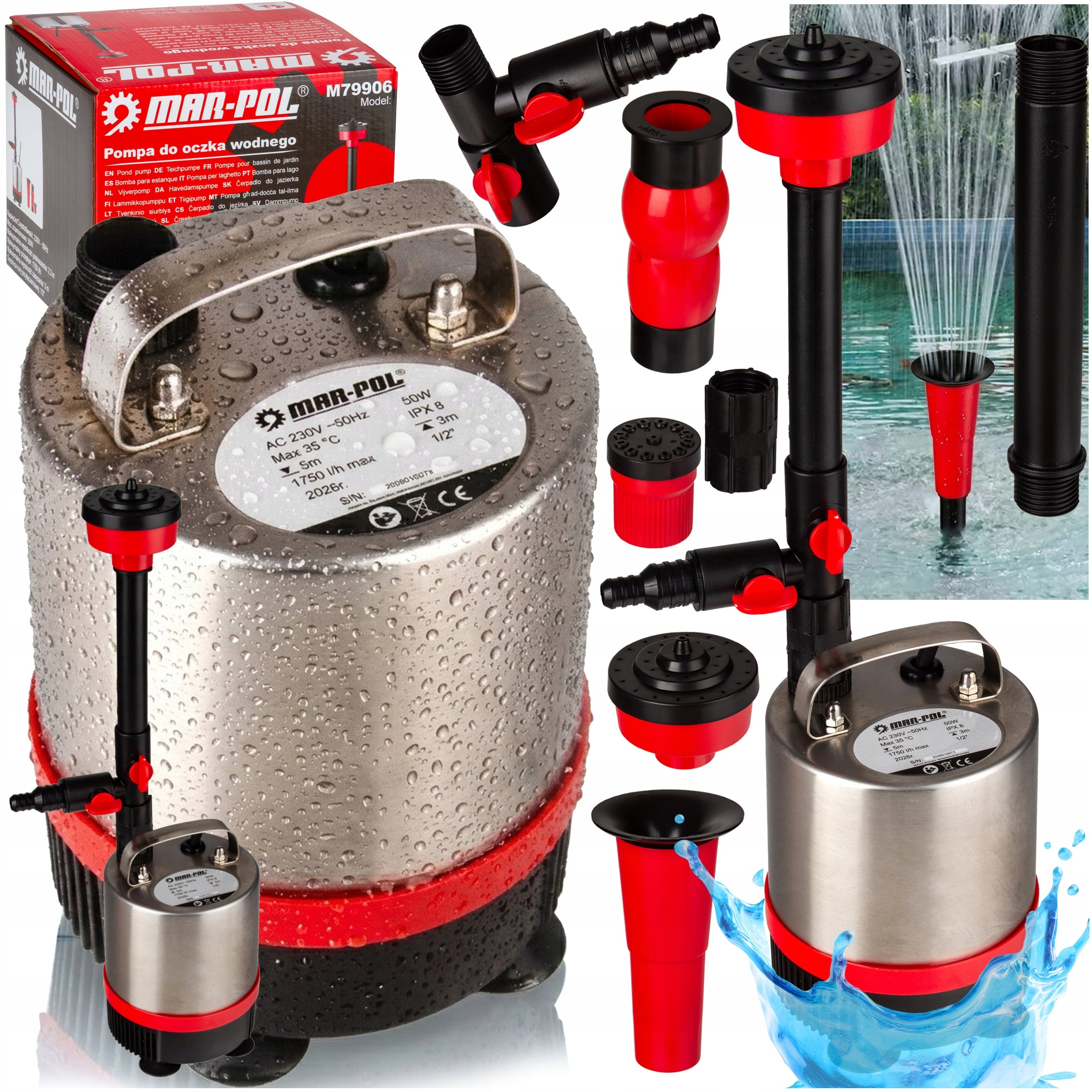 PUMP FOUNTAIN FOR POND WATER POND PUMP CASCADE 4 NOZZLES TAP SET
