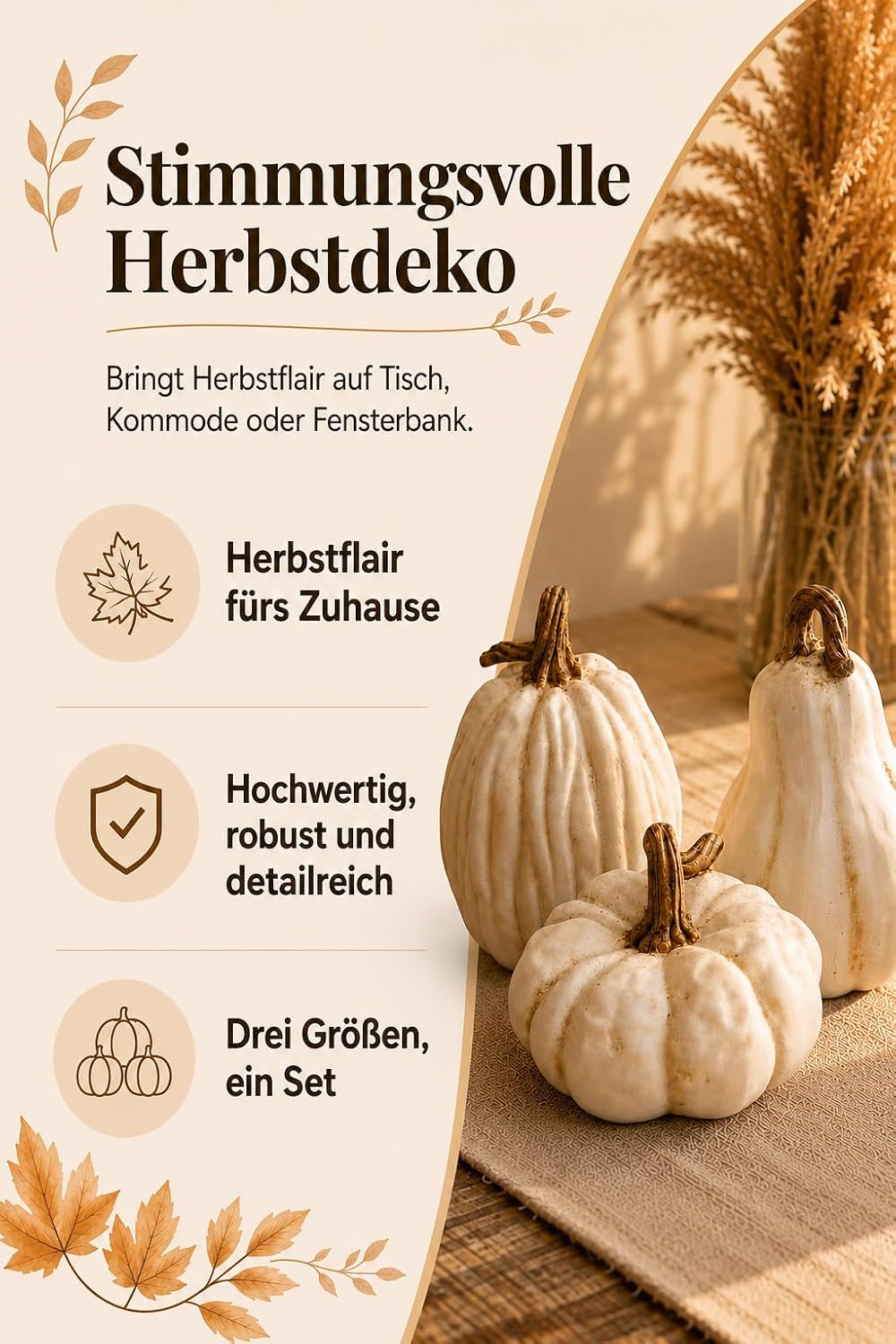 PUMPKIN AUTUMN DECORATION PUMPKIN SET OF 3 PIECES WHITE ORNAMENT REED HOUSE Brand no brand