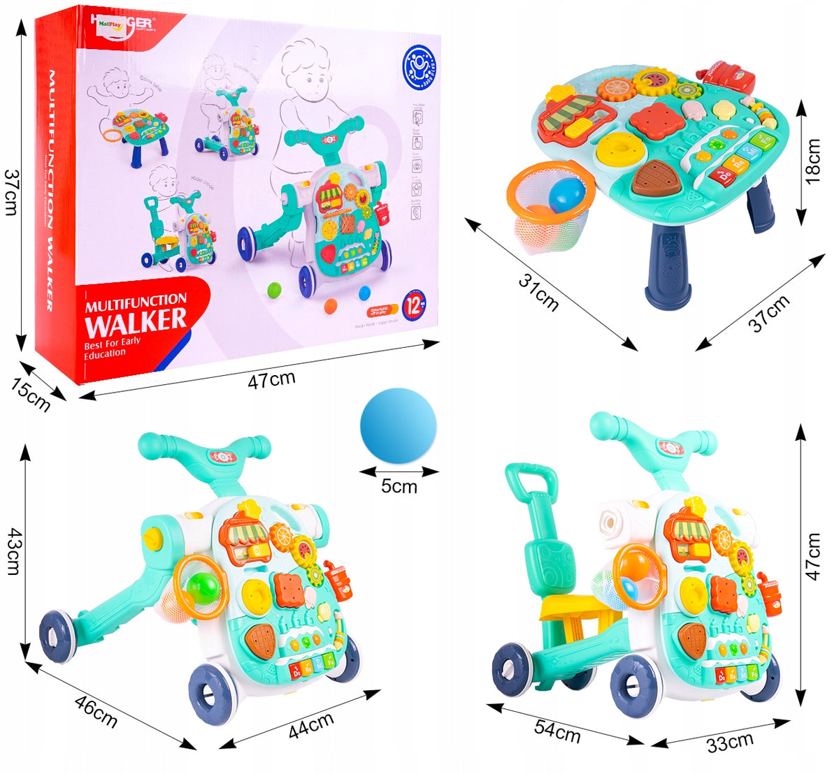 PUSHER RIDER WALKER INTERACTIVE SCOOTER TABLE 5in1 FOR KIDS Brand MalPlay