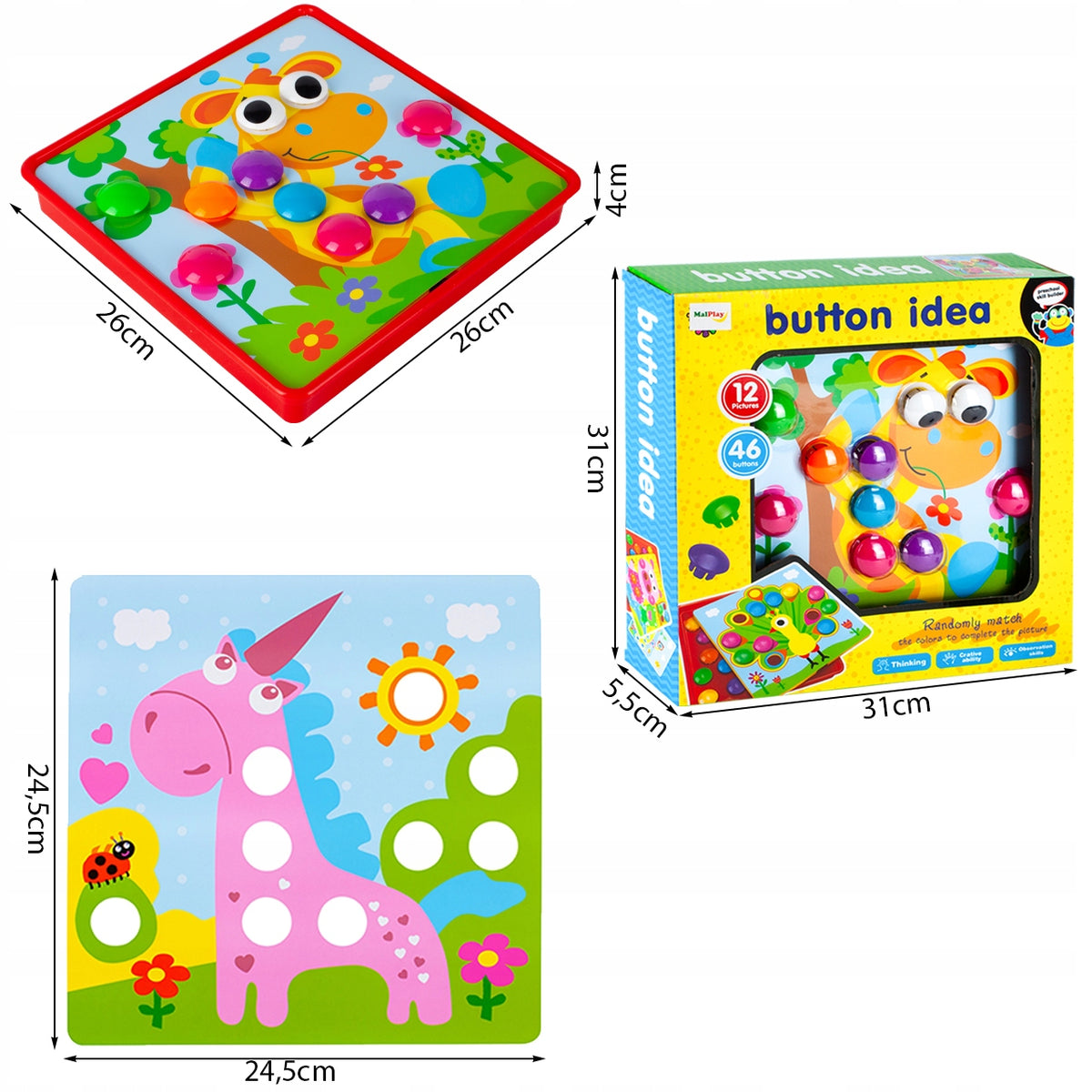 PUZZLE BUTTON MOSAIC GAME TRAINING LITTLE HAND MUSHROOMS EDUCATIONAL XXL Brand MalPlay