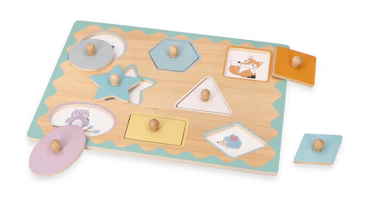 PUZZLE FIGURE HANDLES FOR TODDLER 1+ WOODEN ADAMTOYS ANIMALS