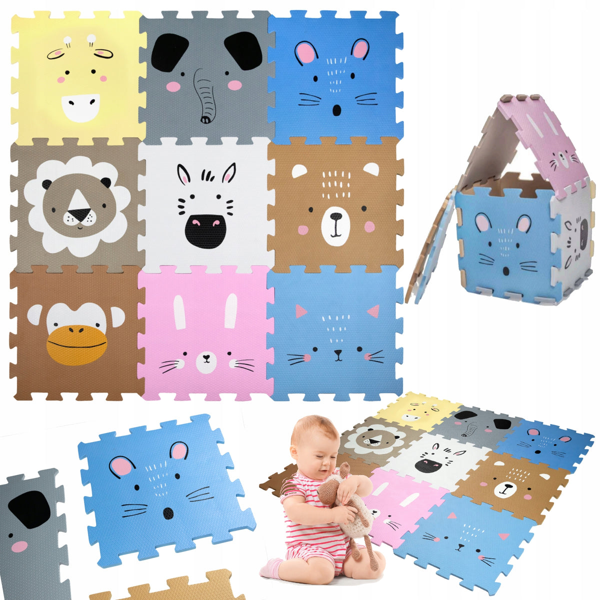 PUZZLE FOAM EDUCATIONAL FOAM MAT FOR CHILDREN ANIMALS 120X120 CM
