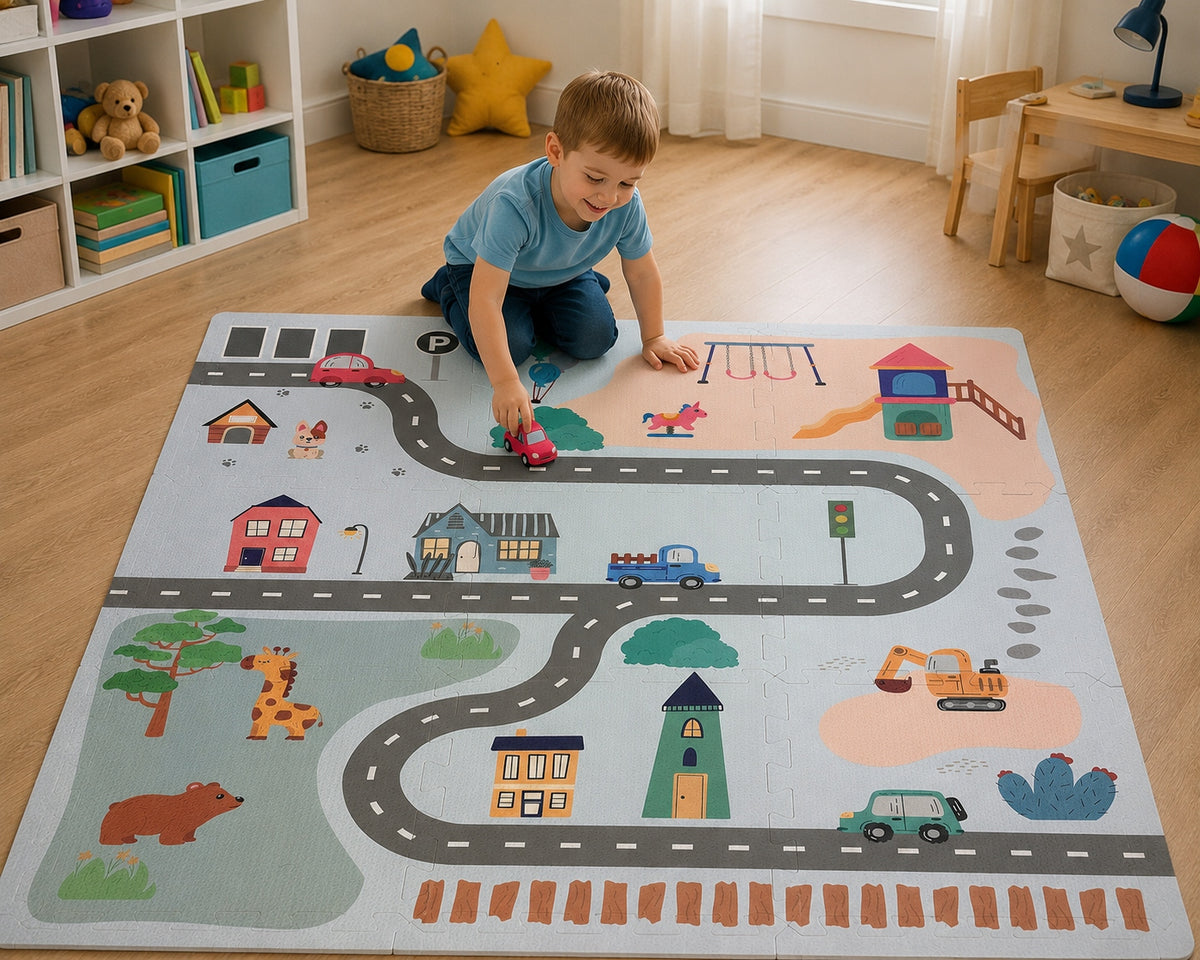PUZZLE FOAM EDUCATIONAL MAT FOR CHILDREN CITY STREETS ROADS 90 X 90 CM Manufacturer code 0013